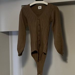 Cable knit bodysuit in camel